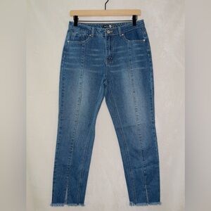 BooHoo Medium Wash Denim High Waisted Raw Hem Ankle Straight Jeans size US 6